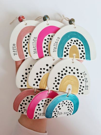 Personalised spotty rainbow wall hanging