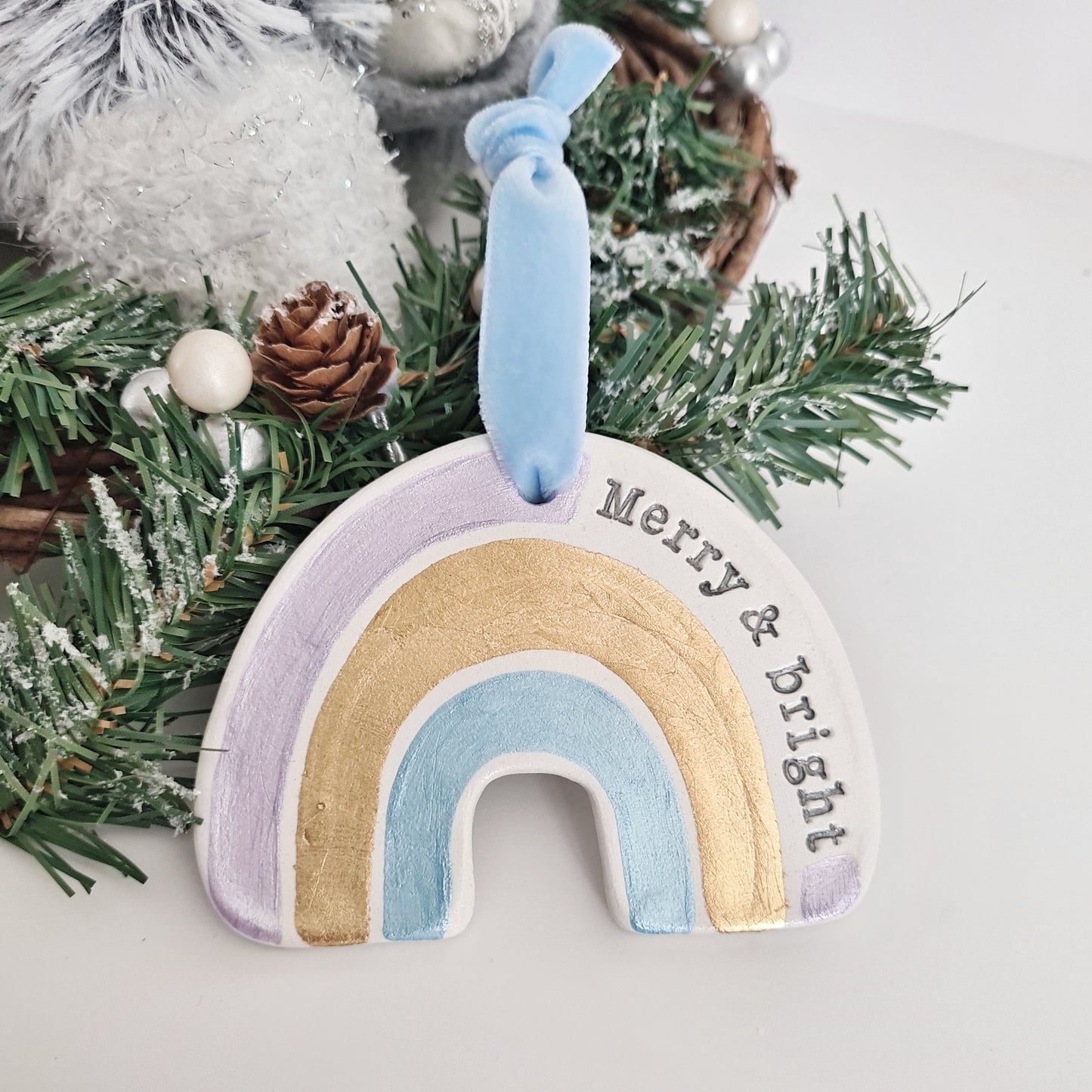 Merry and bright rainbow Christmas decoration
