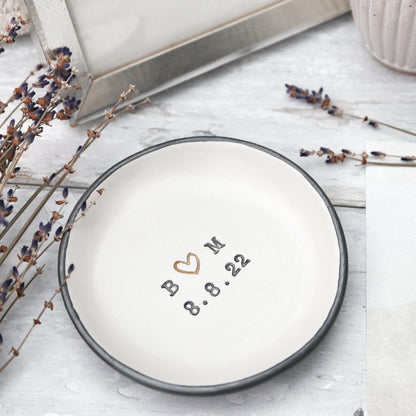 Personalised initials dish with date